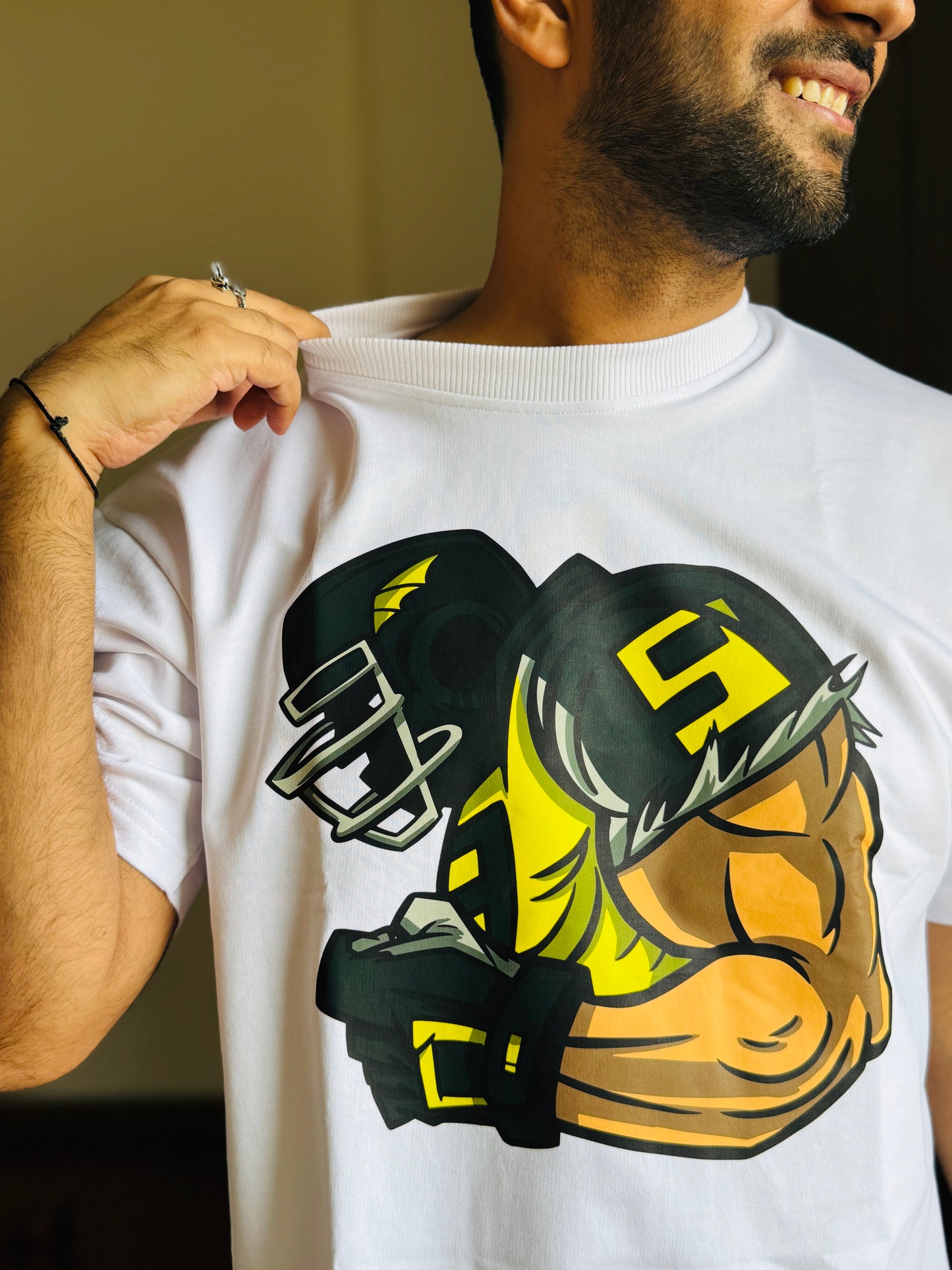 Oversized Fit White American Footballer Print T-Shirt