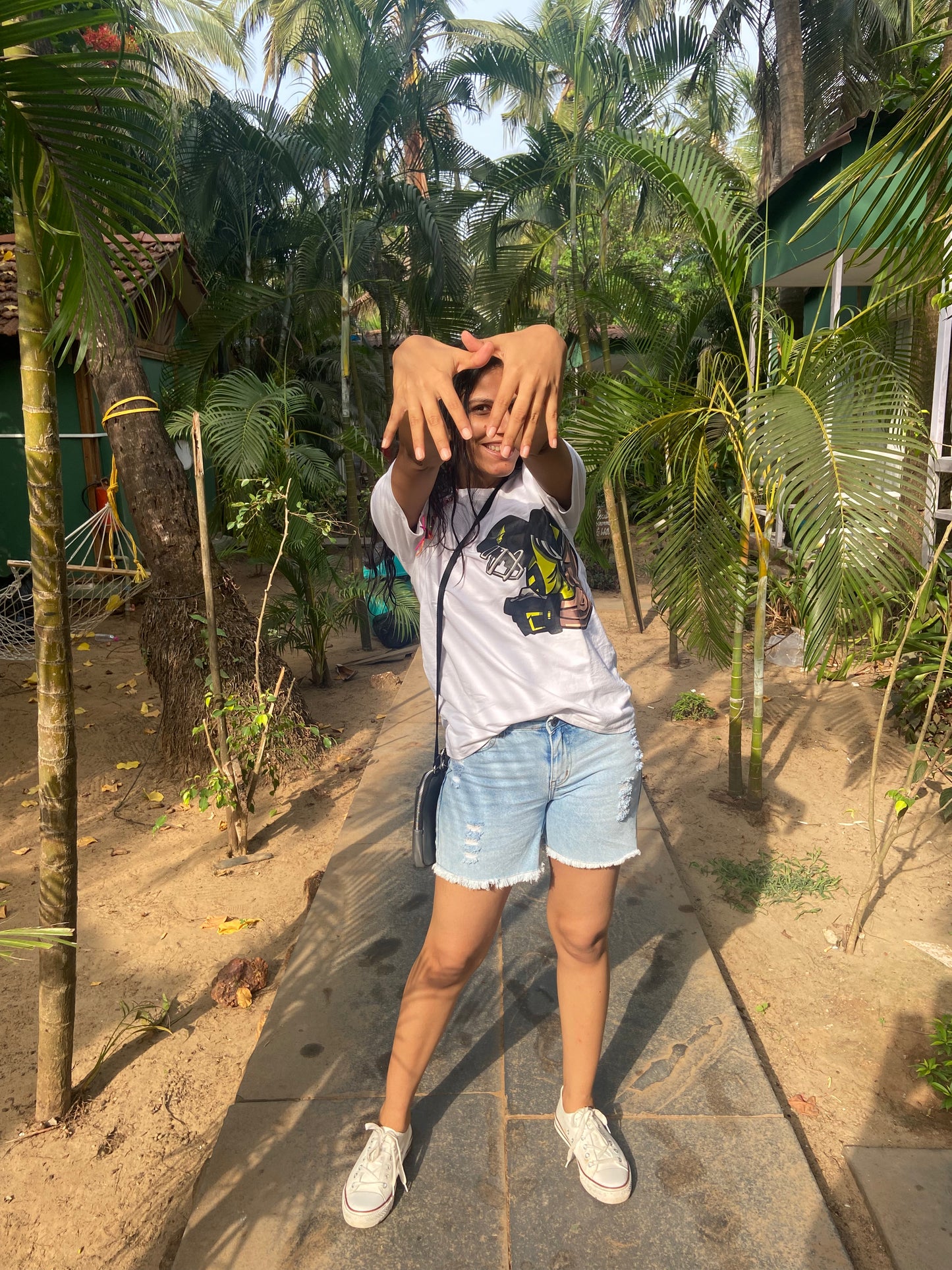 Oversized Fit White American Footballer Print T-Shirt