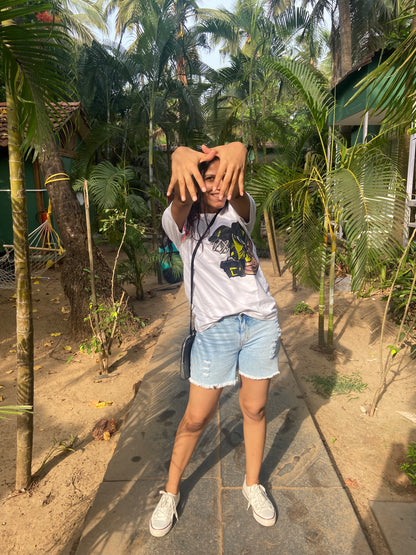 Oversized Fit White American Footballer Print T-Shirt