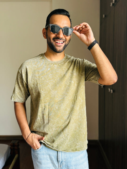 Acid Wash Oversized Fit Olive Green T-Shirt