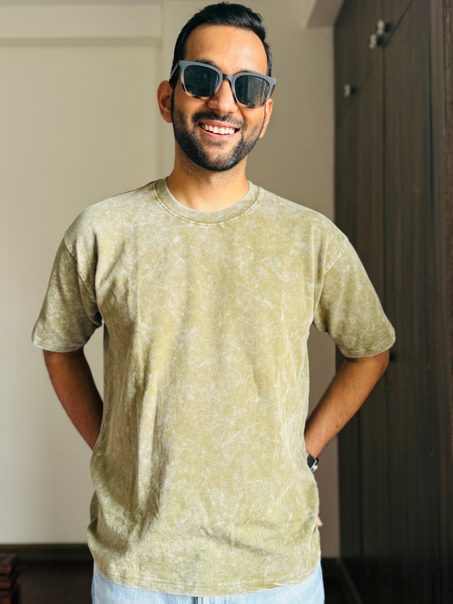 Acid Wash Oversized Fit Olive Green T-Shirt