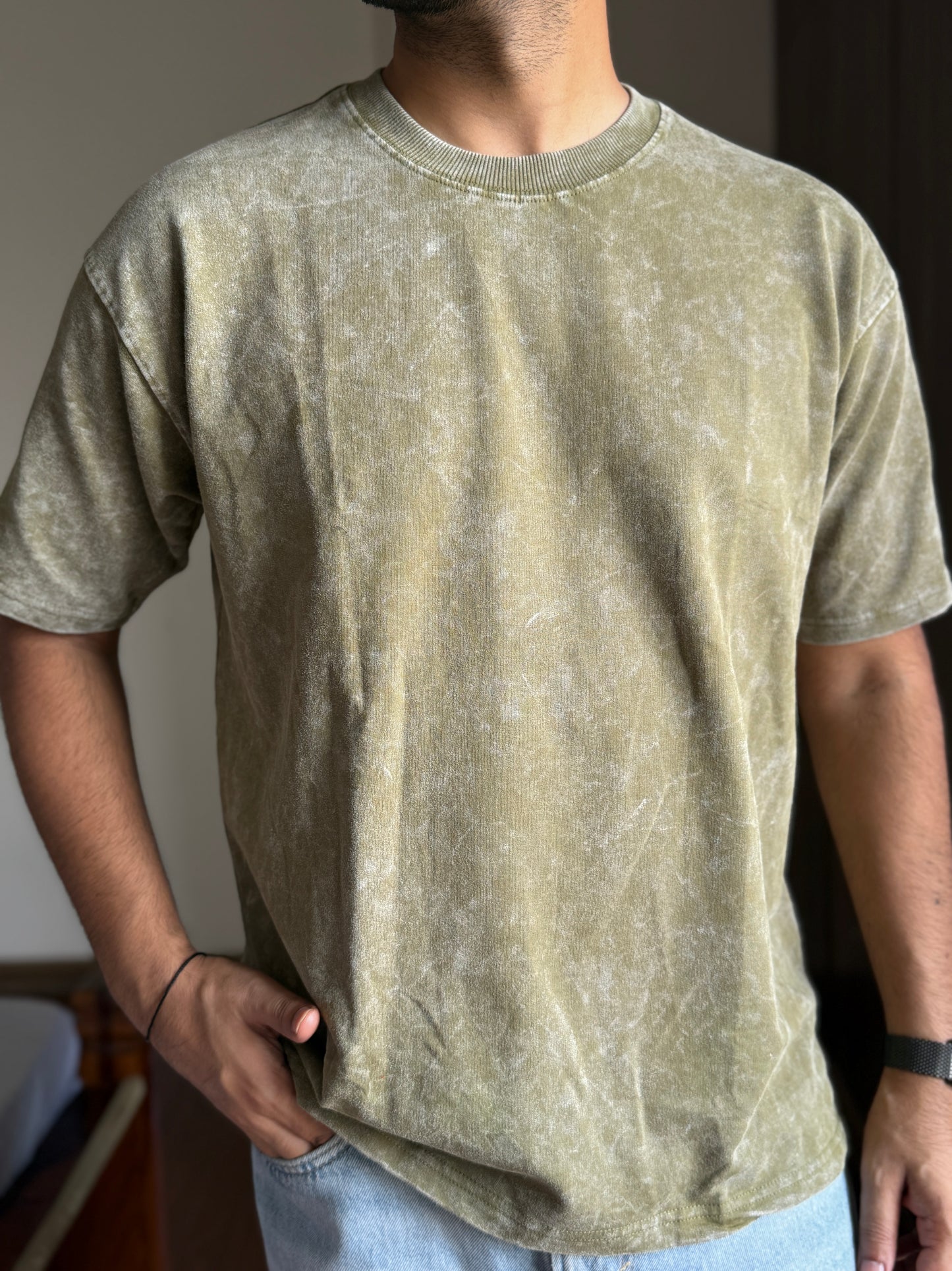 Acid Wash Oversized Fit Olive Green T-Shirt