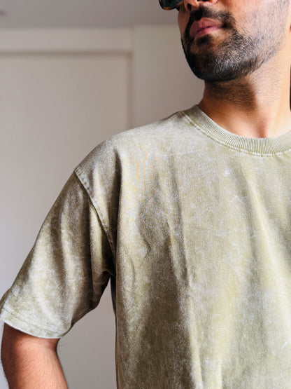 Acid Wash Oversized Fit Olive Green T-Shirt