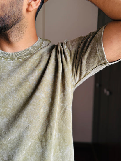 Acid Wash Oversized Fit Olive Green T-Shirt