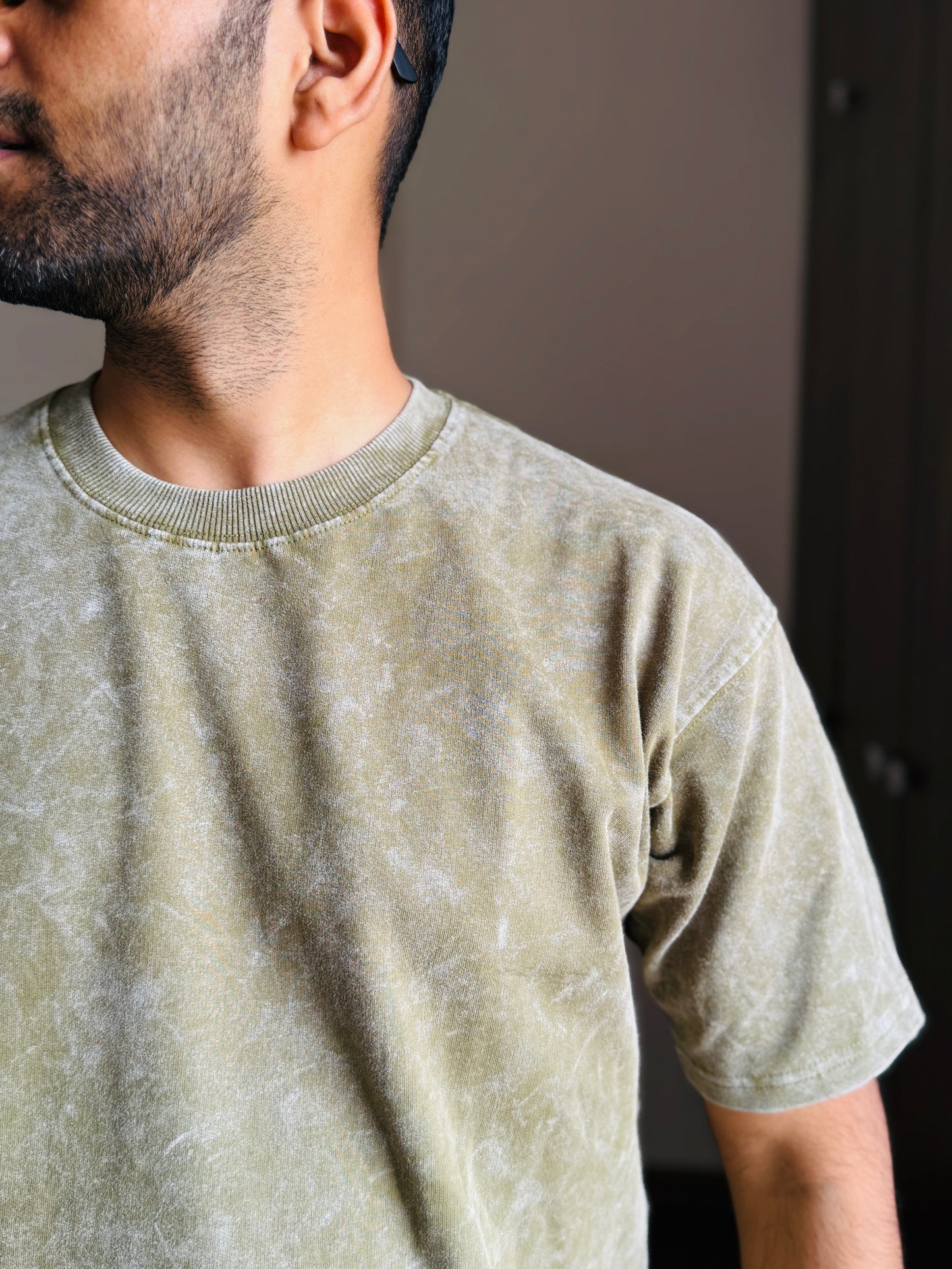 Acid Wash Oversized Fit Olive Green T-Shirt