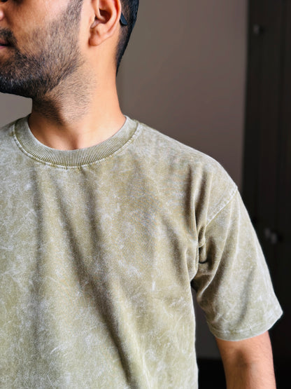 Acid Wash Oversized Fit Olive Green T-Shirt