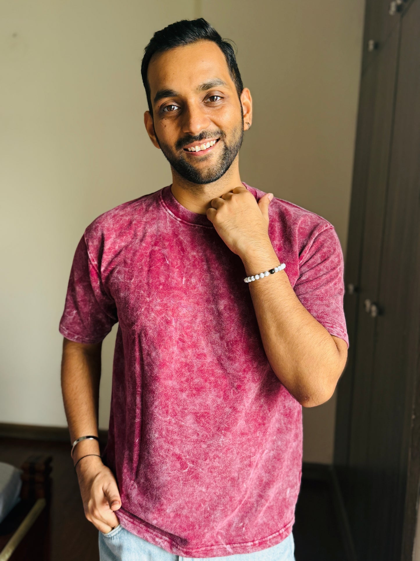 Acid Wash Oversized Fit Maroon T-Shirt