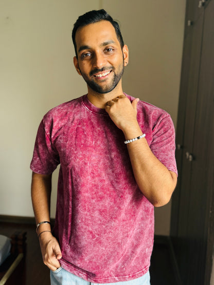 Acid Wash Oversized Fit Maroon T-Shirt