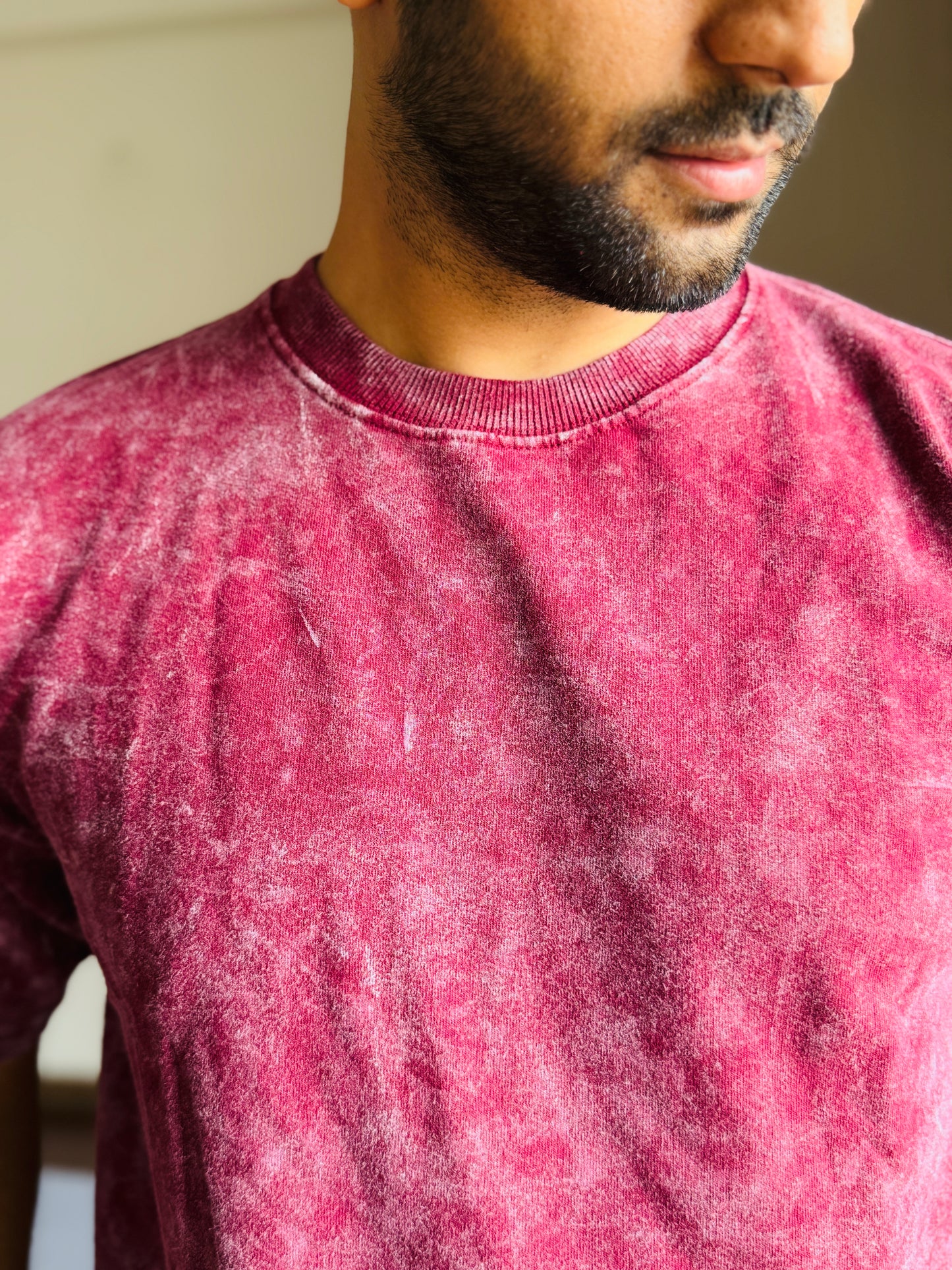 Acid Wash Oversized Fit Maroon T-Shirt