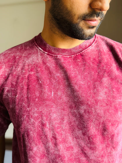 Acid Wash Oversized Fit Maroon T-Shirt