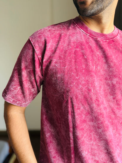 Acid Wash Oversized Fit Maroon T-Shirt