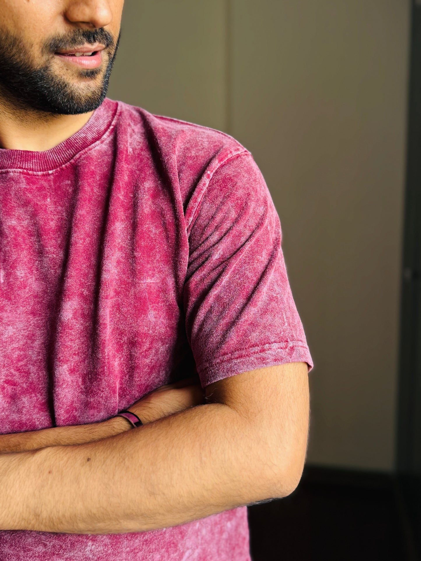Acid Wash Oversized Fit Maroon T-Shirt