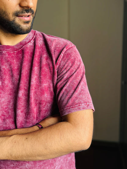 Acid Wash Oversized Fit Maroon T-Shirt