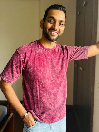 Acid Wash Oversized Fit Maroon T-Shirt