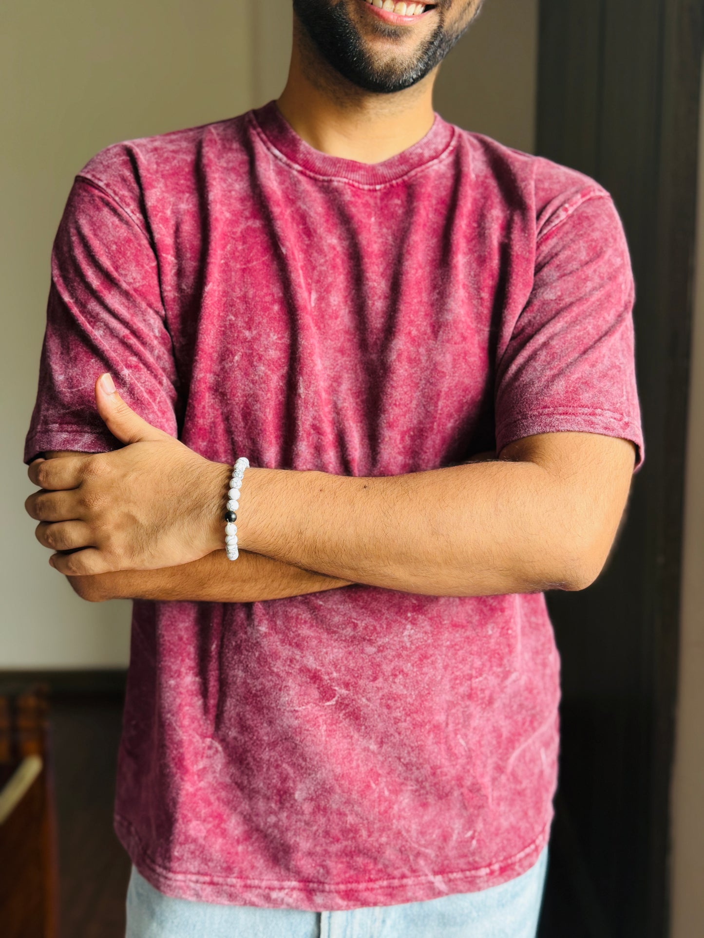 Acid Wash Oversized Fit Maroon T-Shirt