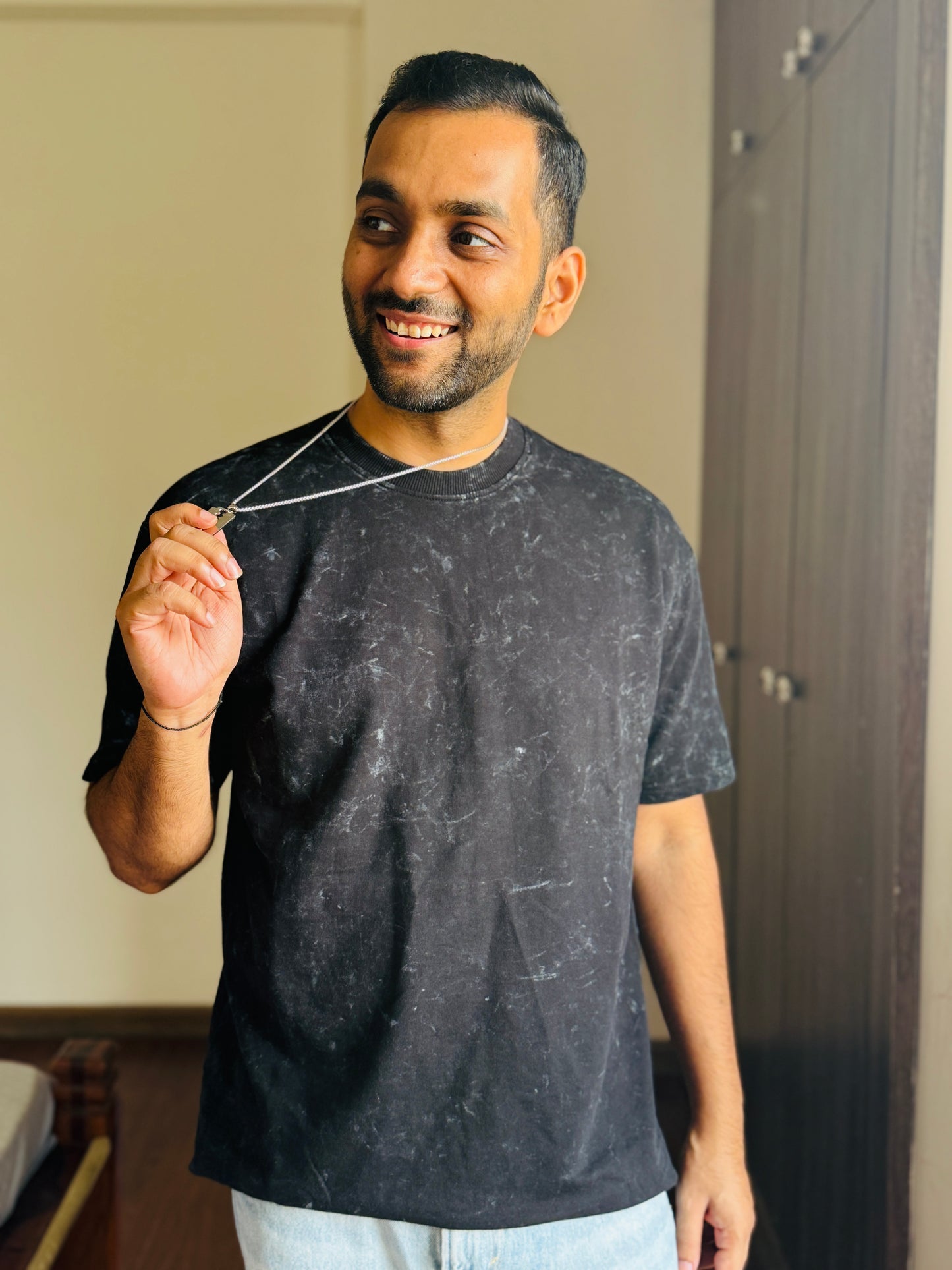 Acid Wash Oversized Fit Black T-Shirt