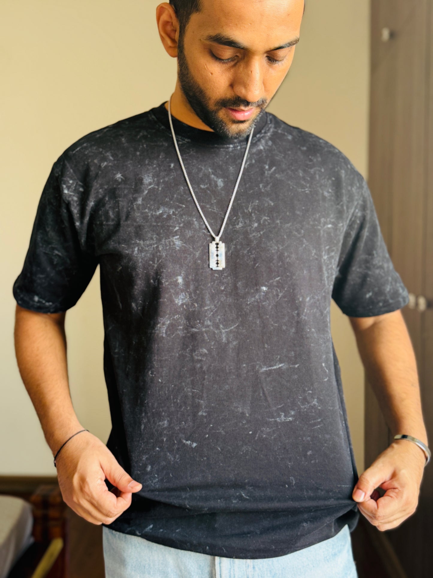 Acid Wash Oversized Fit Black T-Shirt