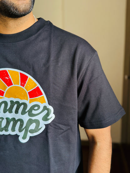 Oversized Fit Black Summer Camp Print T-Shirt