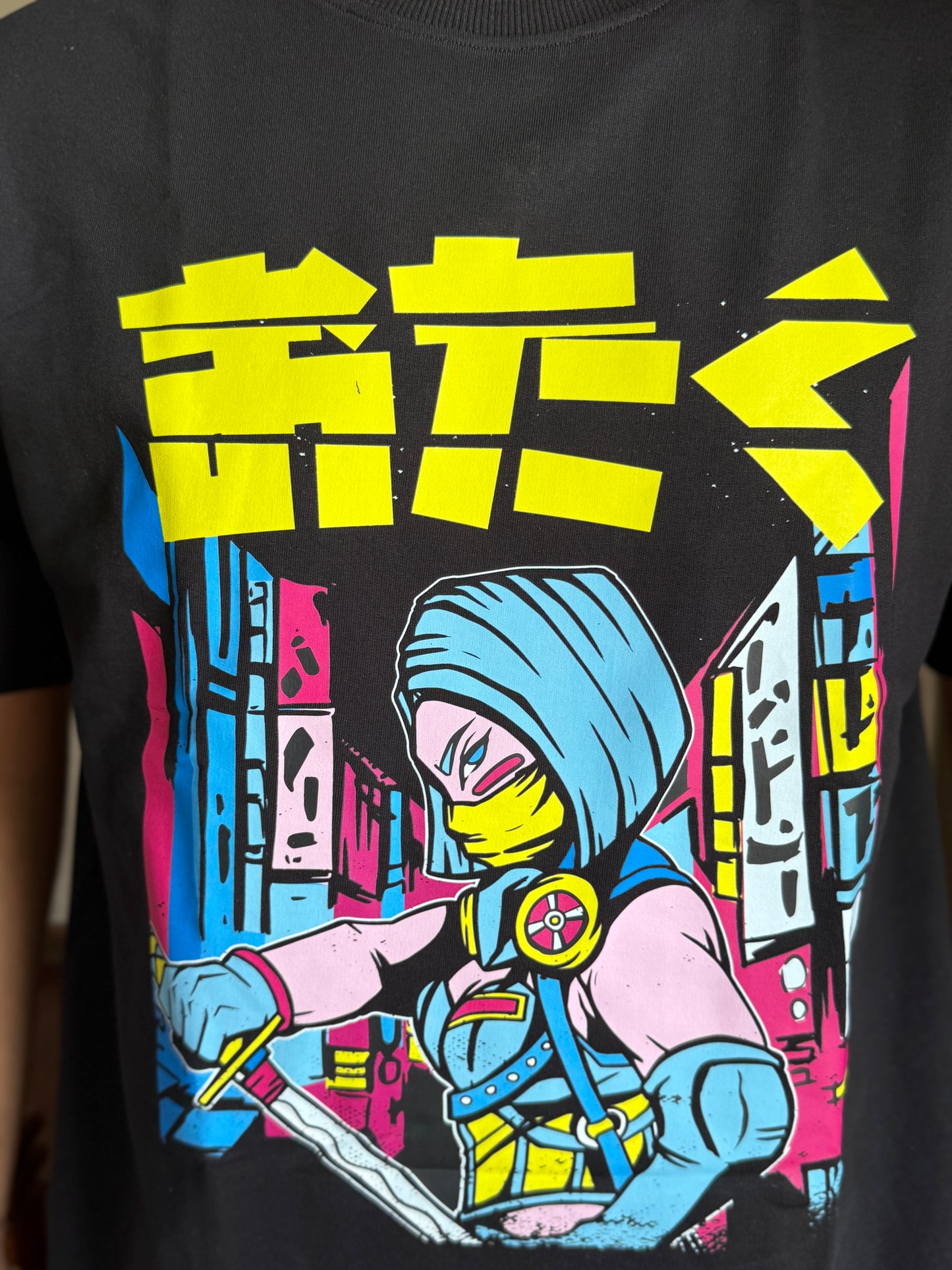 Oversized Fit Black Ninja Urban Print T-Shirt