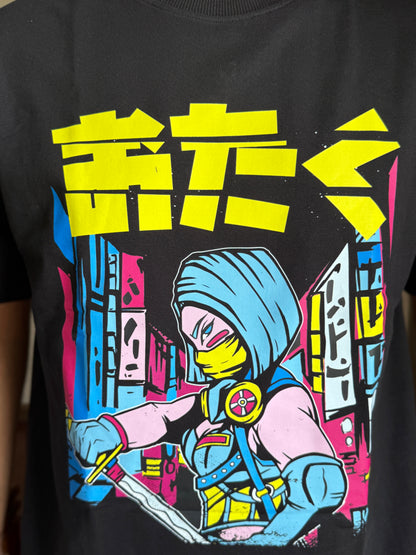 Oversized Fit Black Ninja Urban Print T-Shirt