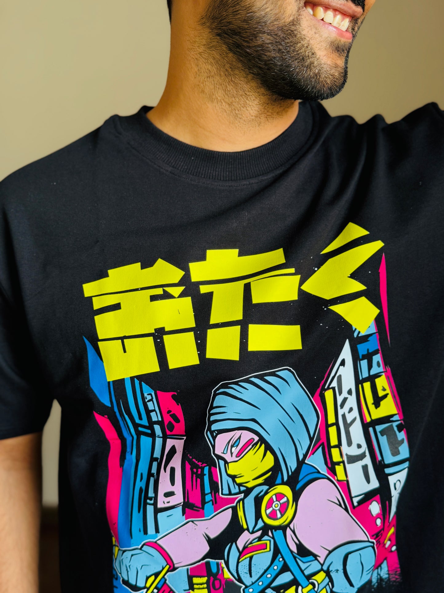 Oversized Fit Black Ninja Urban Print T-Shirt