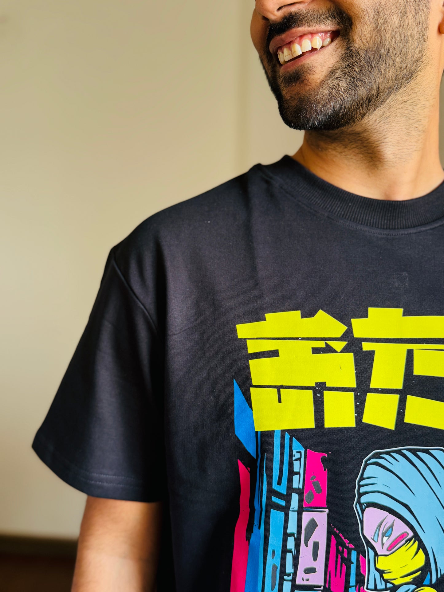 Oversized Fit Black Ninja Urban Print T-Shirt