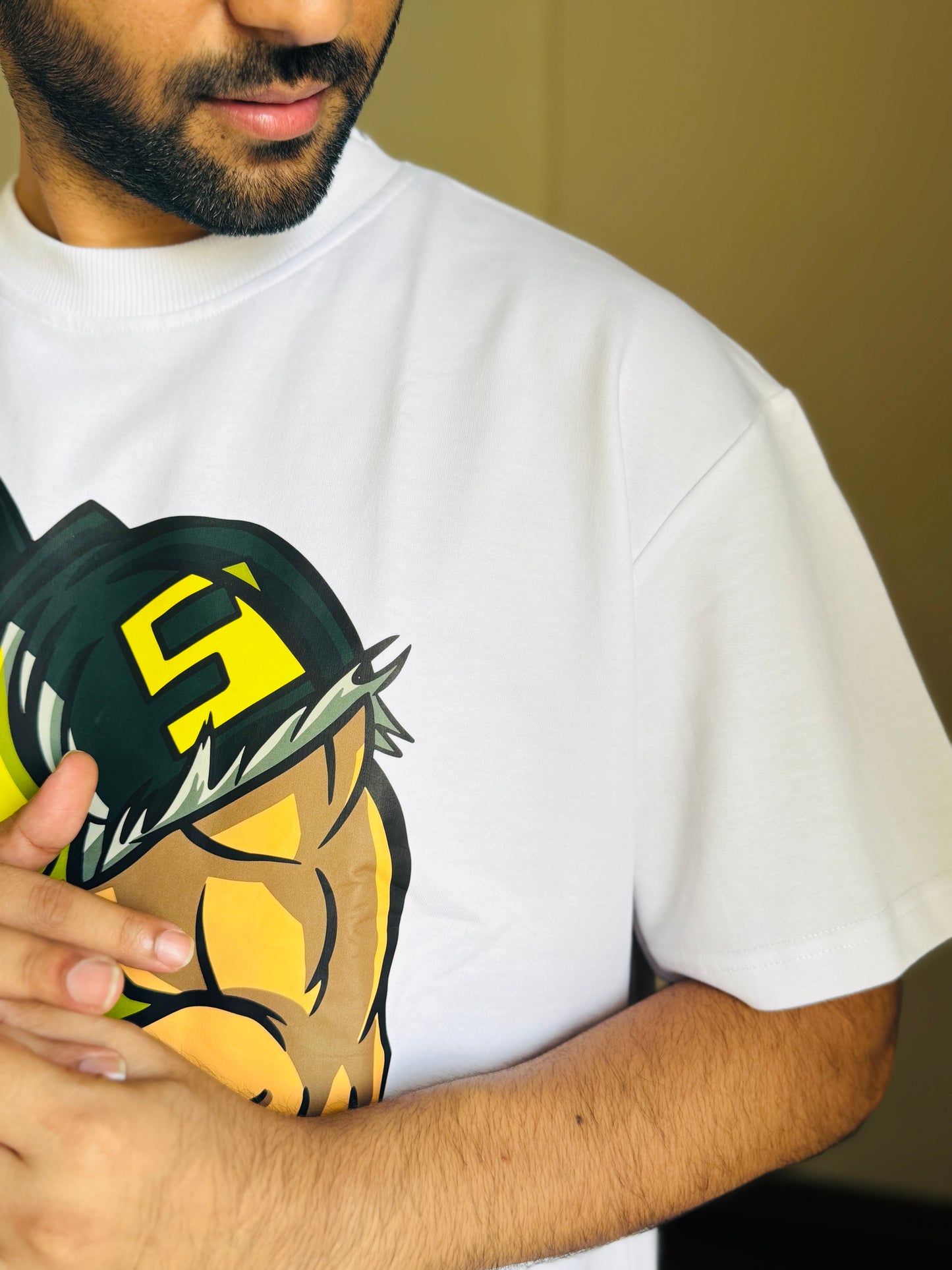 Oversized Fit White American Footballer Print T-Shirt