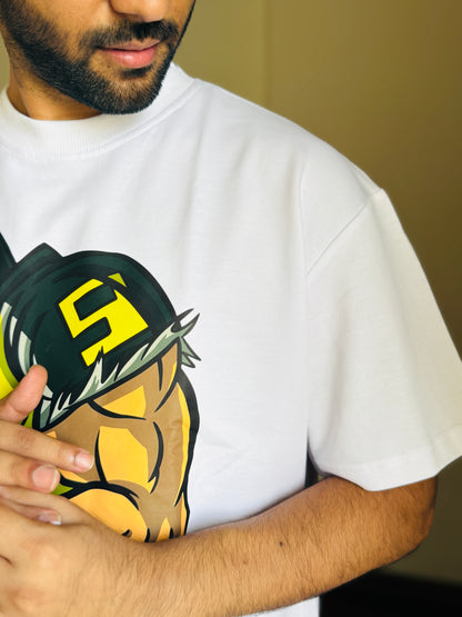 Oversized Fit White American Footballer Print T-Shirt