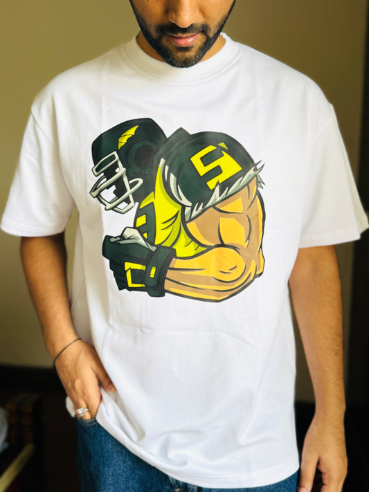 Oversized Fit White American Footballer Print T-Shirt