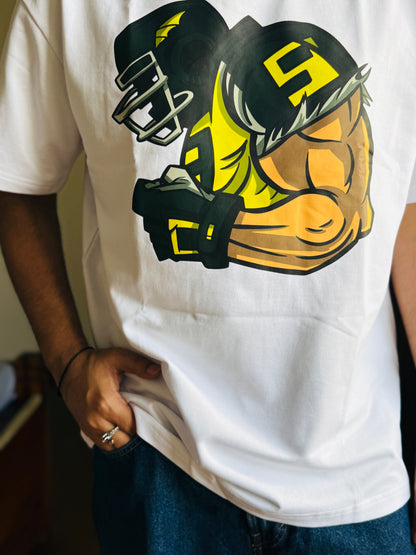 Oversized Fit White American Footballer Print T-Shirt