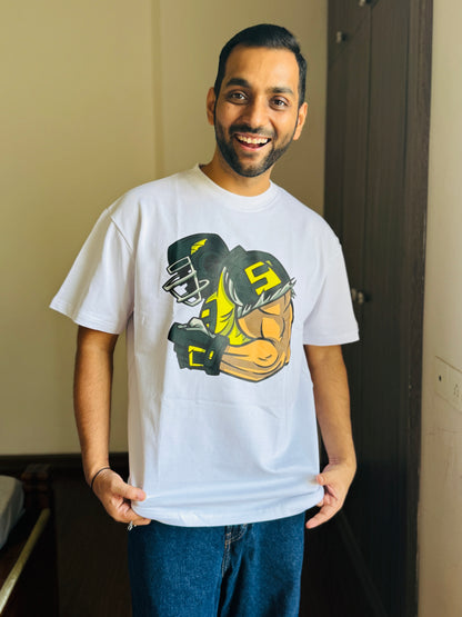 Oversized Fit White American Footballer Print T-Shirt