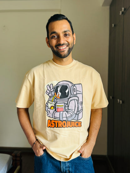 Oversized Fit Beige Astrojuice Print T-Shirt