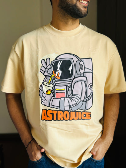 Oversized Fit Beige Astrojuice Print T-Shirt