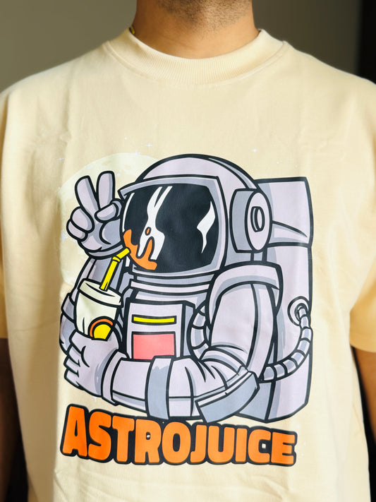 Oversized Fit Beige Astrojuice Print T-Shirt