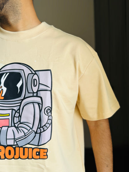 Oversized Fit Beige Astrojuice Print T-Shirt
