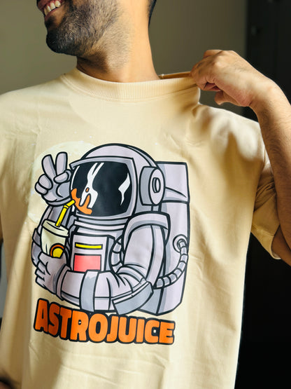 Oversized Fit Beige Astrojuice Print T-Shirt