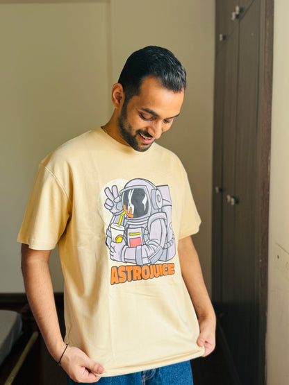 Oversized Fit Beige Astrojuice Print T-Shirt